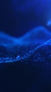 Blue digital particle wave with glowing dots and depth, futuristic data lan.. Stock Illustration