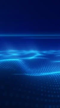Blue digital particle wave with glowing horizon lines, representing futuris.. 库存插图