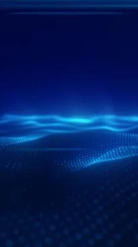 Blue digital particle wave with glowing horizon lines, representing futuris.. Stock Illustration