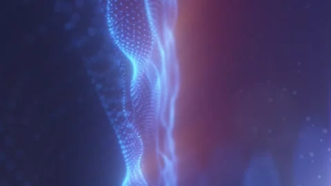 Blue digital particle wave landscape with soft lens flar Stock Footage 330435435