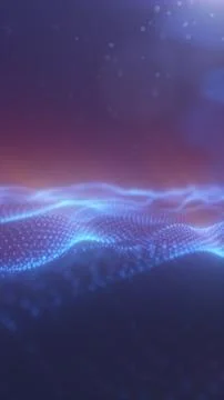 Blue digital particle wave landscape with soft lens flare and futuristic da.. Illustrazione stock