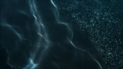 Blue digital particle wave loop with data cloud for AI analytics and techno.. Video stock 338333858