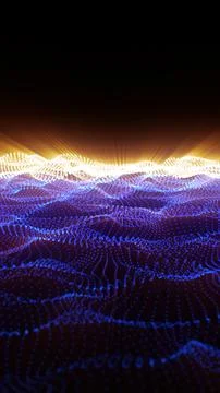 Blue digital particle waves forming a glowing horizon, representing data la.. 스톡 일러스트