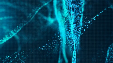 Blue digital particles wave and grid motion abstract environment background Stock Footage 86139598
