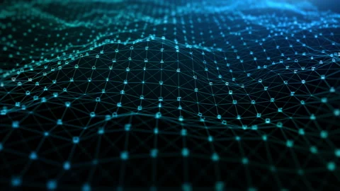 Blue digital particles wave and Digital data network connections for technolo Stock Footage 144520535