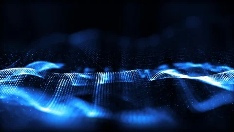 Blue digital particles wave flow with bokeh abstract motion background concep Stock Footage 120891493