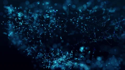 Blue digital particles wave motion on black Stock Footage