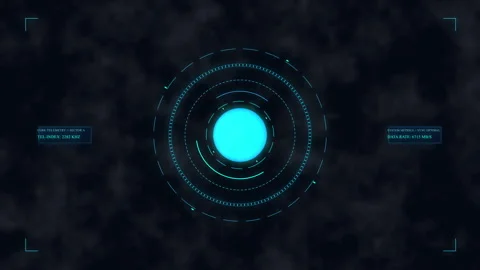 Blue digital pulsar HUD interface, glowing light rings, data analysis, scan.. Stock Footage 348325995