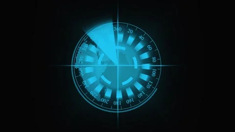 Blue Digital Radar Display with Earth Map and Angle Indicators on Dark anim.. Stock Footage 321624589