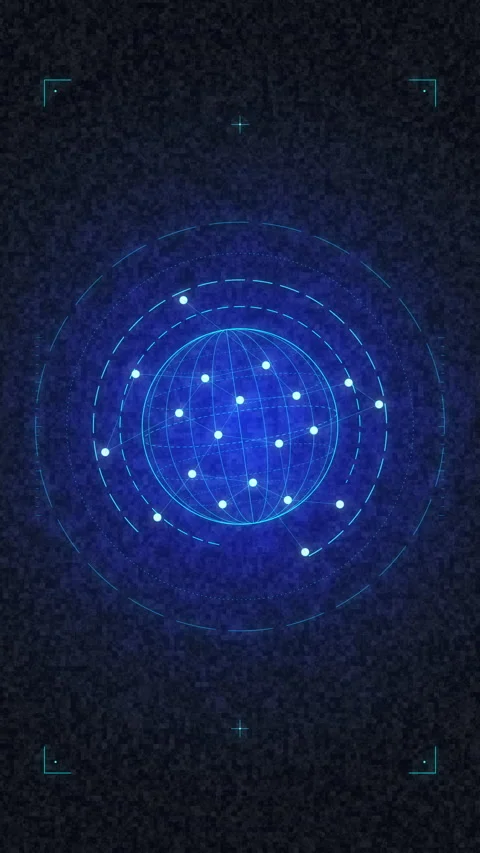 Blue digital radar scan loop with glowing cyber tech particles and abstract Stock Footage 347556268