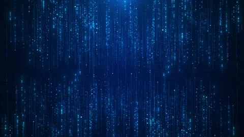 Blue digital rain background glowing lines, data style particles, dark navy dept Stock Footage 340470364