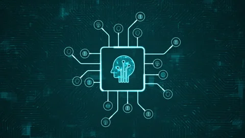 Blue digital Robot head logo and futuristic HUD technology circuit board Stock Footage 271198209