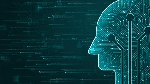 Blue digital Robot head logo and futuristic HUD technology circuit board Stock Footage 271198227