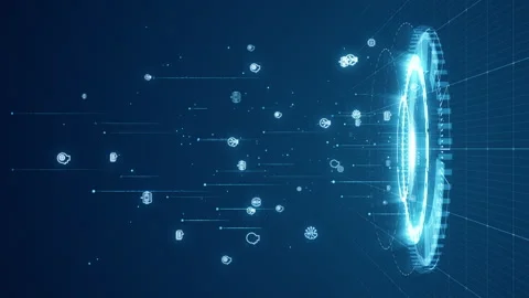Blue digital robot icon levitation and circle futuristic HUD with Ai chatbot Stock Footage 248846083
