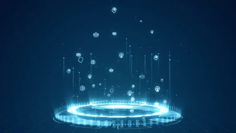 Blue digital robot icon levitation and circle futuristic HUD with Ai chatbot Stock-Footage 248846087
