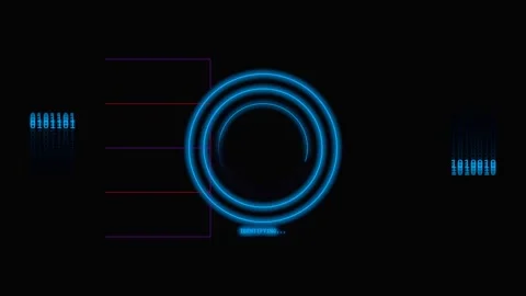 Blue digital scanner interface with binary code streams over dark tech back.. Stock Footage 341824376
