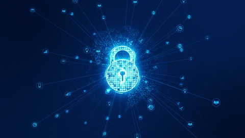 Blue digital security key with line connection technology abstract background Stock Footage 155009995