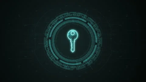 Blue digital security key logo with rotation HUD UI circle technology interface Stock Footage 237535640