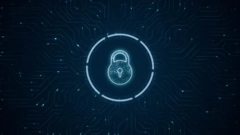 Blue digital security key logo and futuristic technology circle HUD Stock Footage 238916923