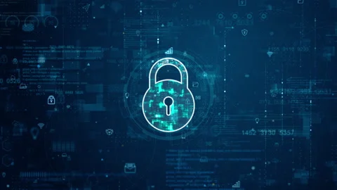 Blue digital security Key logo and futuristic circle HUD with big data processe Stock Footage 246589890