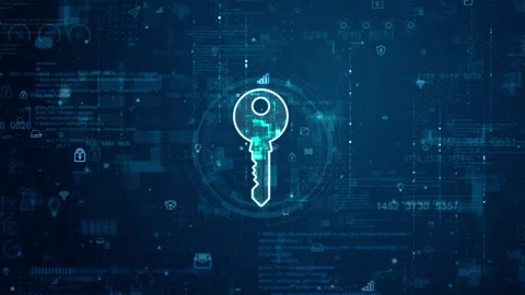 Blue digital security Key logo and futuristic circle HUD with big data Stock Footage 246589893