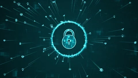 Blue digital security key logo and ring rotation around logo Stock Footage 268255032