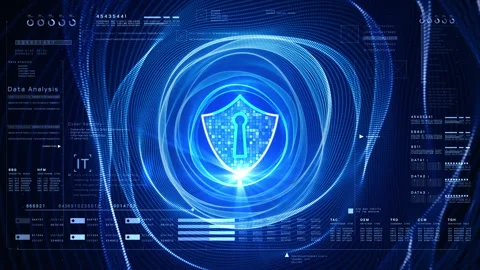 Blue digital shield with lock icon represents cybersecurity and data Stock-Footage 327948324