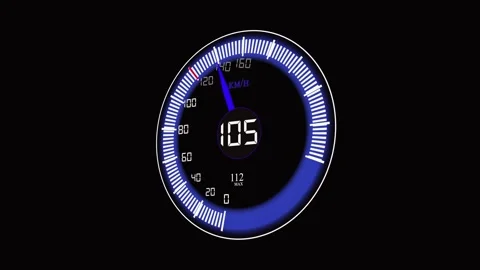 Blue Digital Speedometer with Blue Needle and Glowing Blue Accents on Black.. Stock Footage 321587600