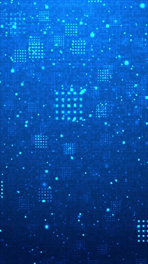 Blue digital square mosaic glowing pixel blocks, grid texture, and technology da Stock Footage 340479761