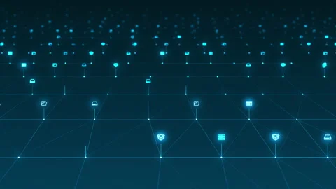 Blue digital stoage icon network connection futuristic technology background Stock Footage 157802413