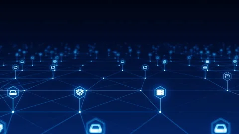 Blue digital stoage icon network connection futuristic technology Stock Footage 157802485