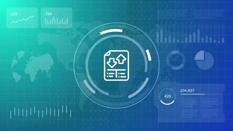 Blue digital technology background with document transfer icon showing up Stock Footage 324945313
