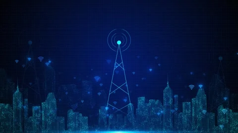 Blue Digital Telecom City Background Stock Footage 333851467