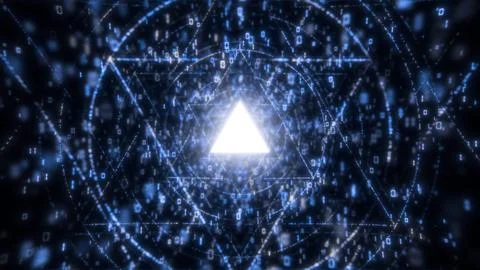 Blue Digital Tunnel with Binary Code and Sacred Geometry - Seamless Loop 스톡 일러스트