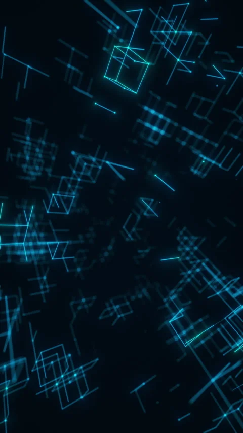Blue Digital Vertical Grid of Floating Cubes in Futuristic Perspective. Looped 库存影片 331904484
