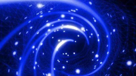 Blue digital vortex made of swirling lines and glowing points within a geomet 스톡 일러스트