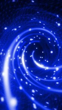 Blue digital vortex made of swirling lines and glowing points within a geomet Stock Photos