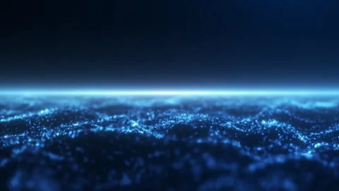 Blue digital water surface made of glowing energy flowing particles with wh.. Stock Footage 292292225