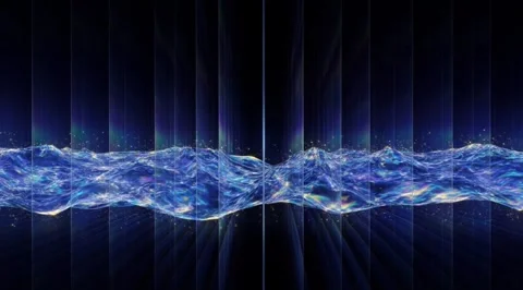 Blue digital wave rippling behind glass panes Stock Footage 331458776