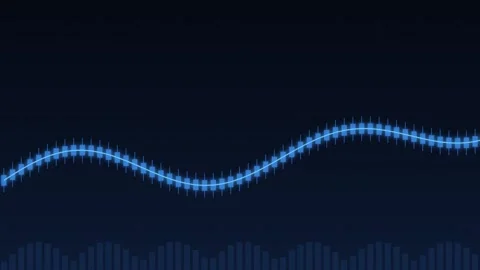 Blue digital waveform moves smoothly across dark background, visualizing au.. Vídeos de archivo 346308682