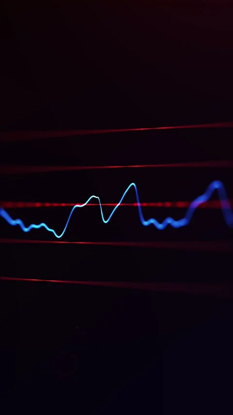 Blue digital waveform with red glowing lines on dark background, abstract d.. Vidéo 331373337