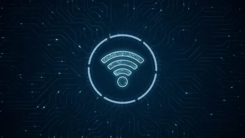 Blue digital WIFI logo and futuristic technology circle HUD Stock Footage 238917100
