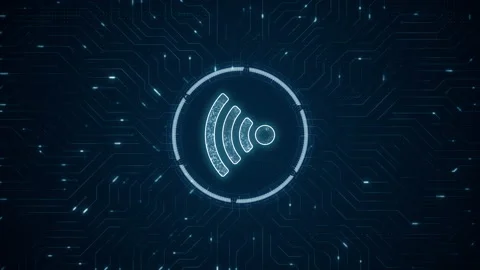 Blue digital WIFI logo and futuristic technology circle HUD Stock Footage 238917112