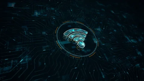 Blue digital Wifi logo wireless network concept with data connection Stock Footage 242525184