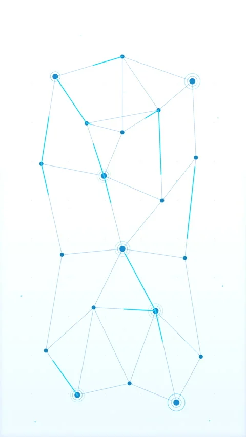Blue digital wireframe polygon mesh motion graphic with network nodes Stock Footage 347556267