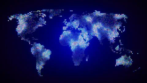 Blue digital world map background for business technology Stockillustratie