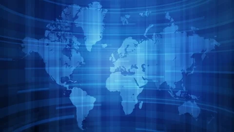 Blue digital world map with dynamic high-tech elements in motion, news Stock Footage 317815105