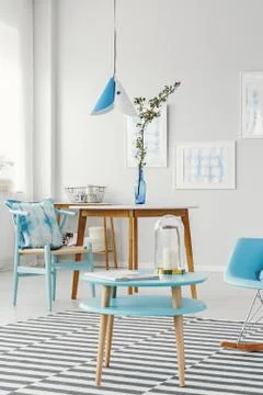 Blue dining room interior Stock Photos