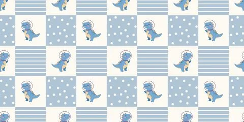 Blue dinosaur pattern with stripes and polka dots on white background for Stock Illustration