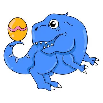 Blue dinosaur t rex is taking care of its eggs, doodle icon image kawaii Illustrazione stock